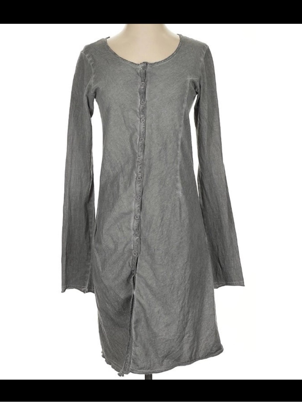 Grey Long-Sleeve Button Front Dress